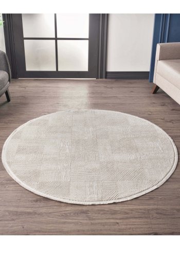 TEPPI Leo gulvtppe m. mnster, rund - creme polypropylen/polyester (160)