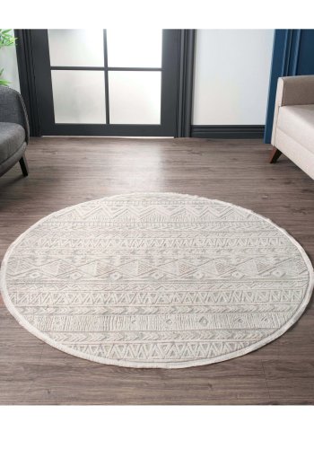 TEPPI Leo gulvtppe m. mnster, rund - beige polypropylen/polyester (100)