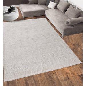 TEPPI Leo teppe med frynser, rektangulrt - krem polypropylen/polyester (160x230)