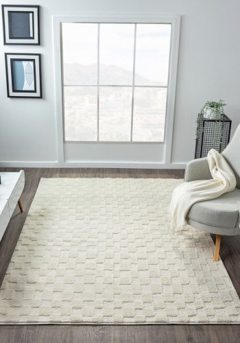 TEPPI Jung gulvtppe m. mnster, rektangulr - creme polyester (160x230)