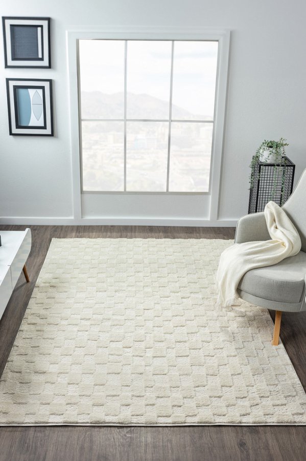 TEPPI Jung gulvtppe m. mnster, rektangulr - creme polyester (160x230)