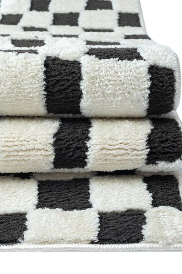 TEPPI Jung gulvtppe m. mnster, rektangulr - sort polyester (120x180)