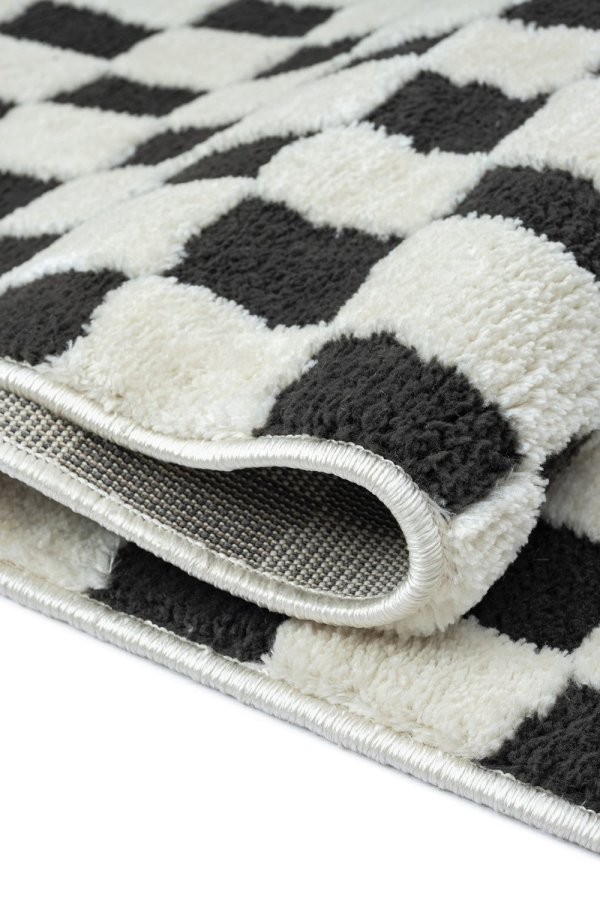 TEPPI Jung gulvtppe m. mnster, rektangulr - sort polyester (120x180)