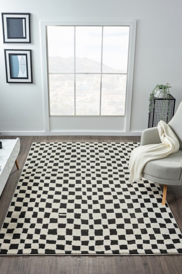 TEPPI Jung gulvtppe m. mnster, rektangulr - sort polyester (200x290)