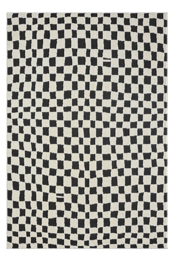 TEPPI Jung gulvtppe m. mnster, rektangulr - sort polyester (200x290)