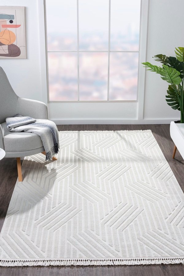 TEPPI Sosa gulvtppe m. mnster, rektangulr - hvid polypropylen (150x230)