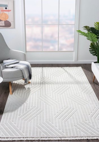 TEPPI Sosa gulvtppe m. mnster, rektangulr - hvid polypropylen (200x290)