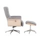 VENTURE DESIGN Hagön Relaxsessel mit Fußhocker – grauer Stoff, weiß getünchtes Holz und verchromtes Metall