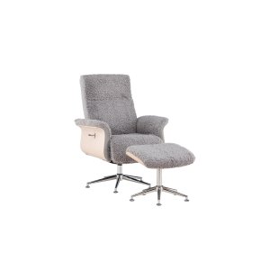 VENTURE DESIGN Hagön ftölj m. fotpall - grtt tyg, vitkalkat trä och krommetall