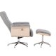 VENTURE DESIGN Hagön Relaxsessel mit Fußhocker – grauer Stoff, weiß getünchtes Holz und verchromtes Metall