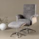 VENTURE DESIGN Hagön Relaxsessel mit Fußhocker – grauer Stoff, weiß getünchtes Holz und verchromtes Metall