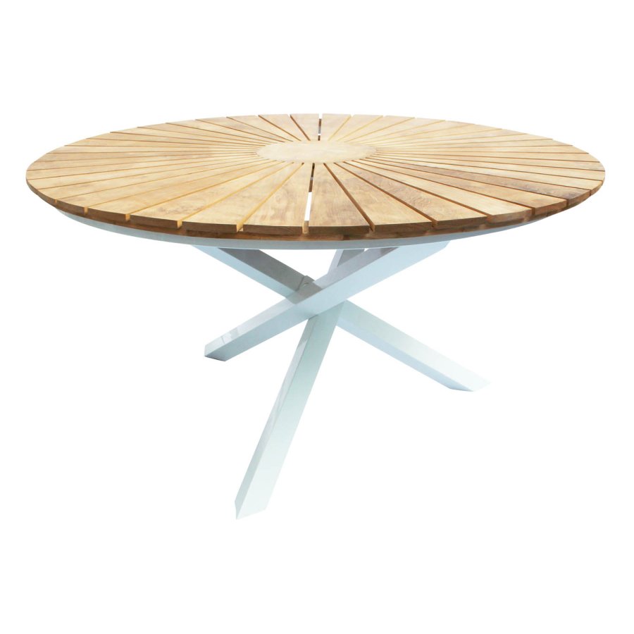 VENTURE DESIGN rundt Mexico hagebord - naturlig teak og hvit aluminium (140)
