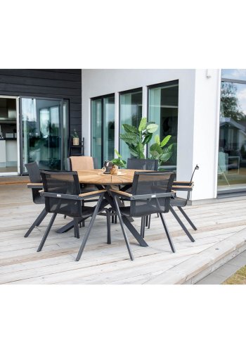 VENTURE DESIGN rundt Mexico hagebord - naturlig teak og hvit aluminium (140)