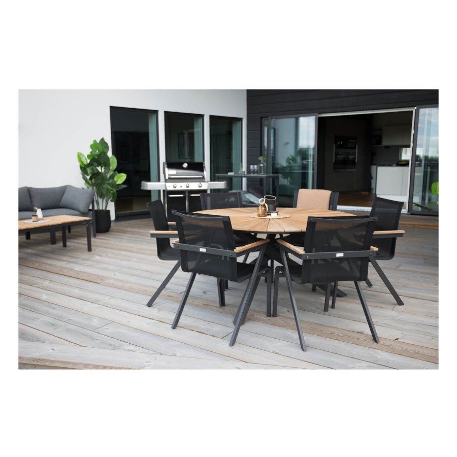 VENTURE DESIGN rundt Mexico hagebord - naturlig teak og hvit aluminium (140)