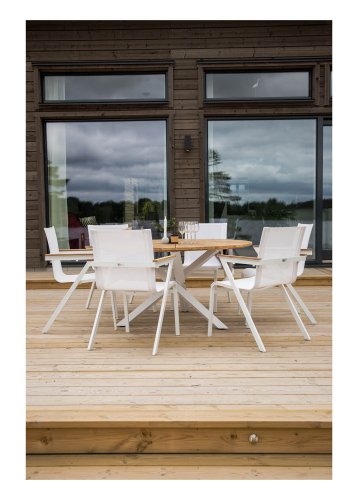 VENTURE DESIGN rundt Mexico hagebord - naturlig teak og hvit aluminium (140)