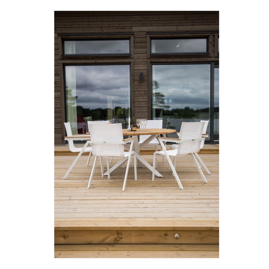 VENTURE DESIGN rundt Mexico hagebord - naturlig teak og hvit aluminium (140)