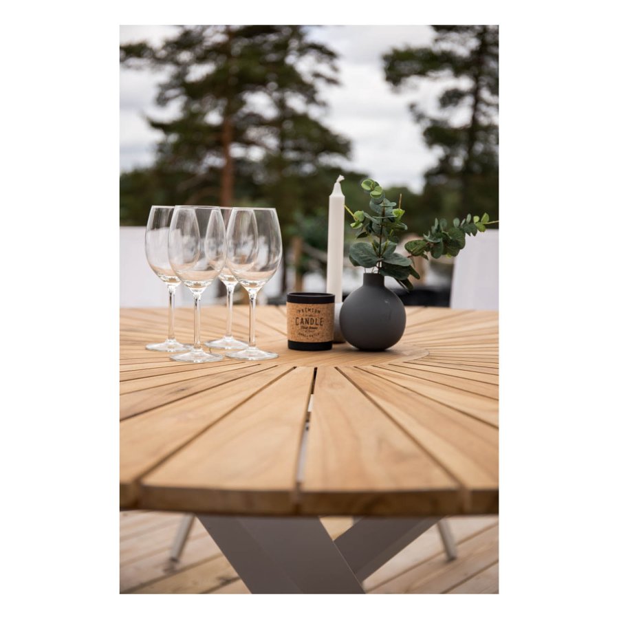 VENTURE DESIGN rundt Mexico hagebord - naturlig teak og hvit aluminium (140)