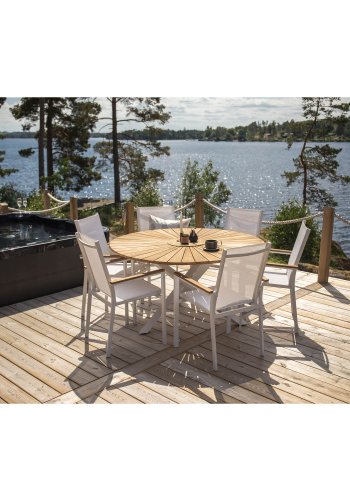 VENTURE DESIGN rundt Mexico hagebord - naturlig teak og hvit aluminium (140)
