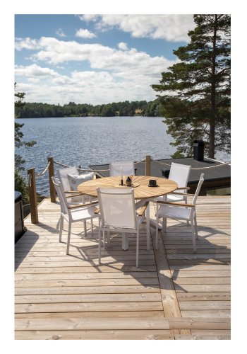 VENTURE DESIGN rundt Mexico hagebord - naturlig teak og hvit aluminium (140)