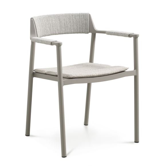 Salina hagestol, med armlener og pute - sandfarget stoff og aluminium