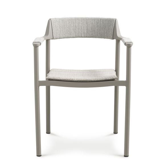 Salina hagestol, med armlener og pute - sandfarget stoff og aluminium