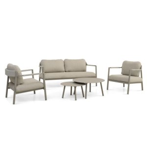 Capri loungest, m. 2 borde, 1 sofa, 2 stole, sand hynder - sand aluminium
