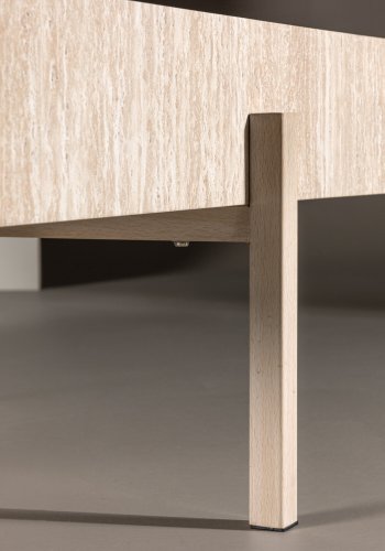 VIND KOLLEKSJON Vadholmen salongbord, rektangulrt - hvit MDF med travertin-utseende og stl (82x126)