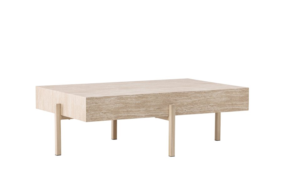 VIND KOLLEKSJON Vadholmen salongbord, rektangulrt - hvit MDF med travertin-utseende og stl (82x126)