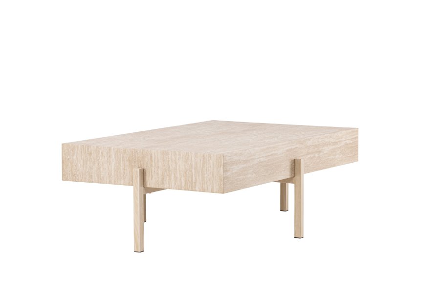 VIND KOLLEKSJON Vadholmen salongbord, rektangulrt - hvit MDF med travertin-utseende og stl (82x126)