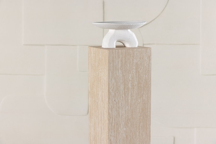VIND COLLECTION Ramsvik sidebord, firkantet - beige MDF med travertin-look (23x23xH:95)