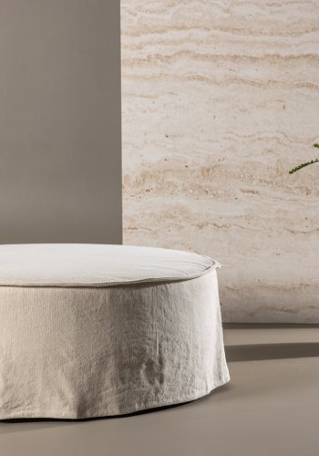 VIND KOLLEKSJON Vindö ottoman, rund - beige stoff (101)