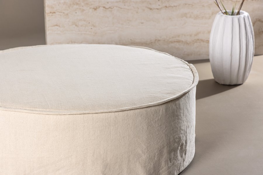 VIND KOLLEKSJON Vindö ottoman, rund - beige stoff (101)