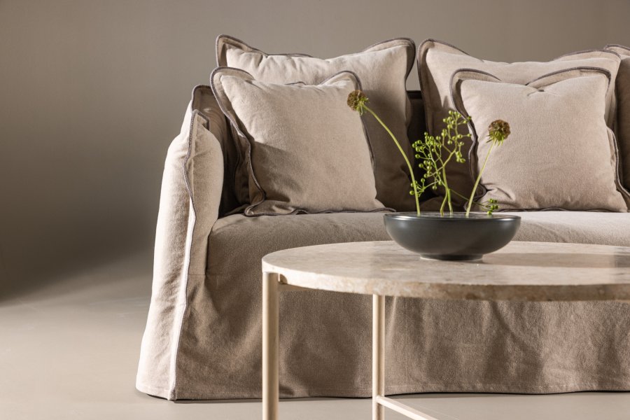 VIND COLLECTION Oskarshamn 3-seters sofa - beigebrunt stoff og bjrketre