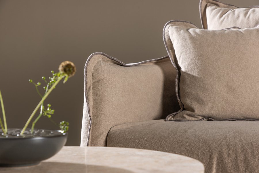 VIND COLLECTION Oskarshamn 3-seters sofa - beigebrunt stoff og bjrketre