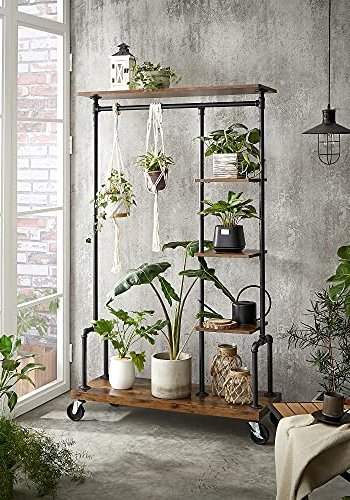 VASAGLE klesstativ, m. 5 hyller og hjul - brun MDF og sort stl