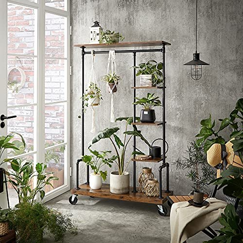 VASAGLE klesstativ, m. 5 hyller og hjul - brun MDF og sort stl