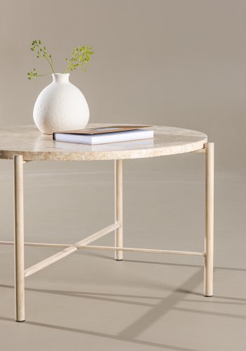VIND KOLLEKSJON Sandhamn sofabord, rundt - beige mactan stein og jern (70)