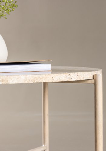 VIND KOLLEKSJON Sandhamn sofabord, rundt - beige mactan stein og jern (70)