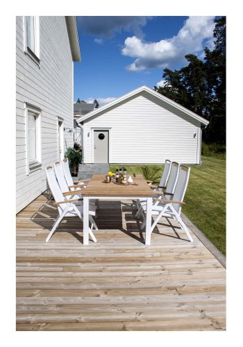 VENTURE DESIGN rektangulrt Mexico hagebord med uttrekk - naturlig teak og hvit aluminium