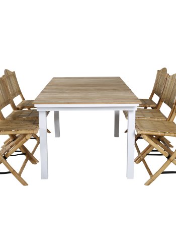 VENTURE DESIGN Stokkstol for hagen, med pute - grtt stoff, naturlig bambus og rotting