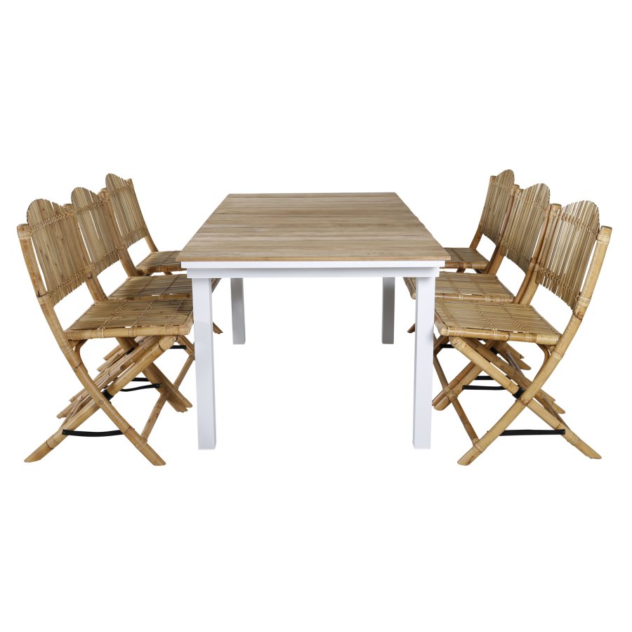 VENTURE DESIGN Stokkstol for hagen, med pute - grtt stoff, naturlig bambus og rotting