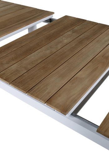 VENTURE DESIGN rektangulrt Mexico hagebord med uttrekk - naturlig teak og hvit aluminium