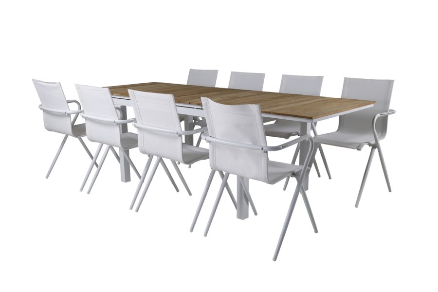 VENTURE DESIGN rektangulrt Mexico hagebord med uttrekk - naturlig teak og hvit aluminium