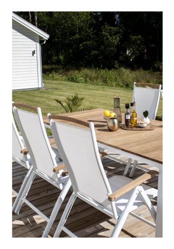 VENTURE DESIGN rektangulrt Mexico hagebord med uttrekk - naturlig teak og hvit aluminium