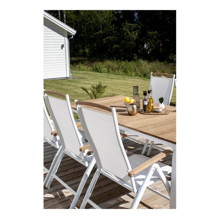 VENTURE DESIGN rektangulrt Mexico hagebord med uttrekk - naturlig teak og hvit aluminium