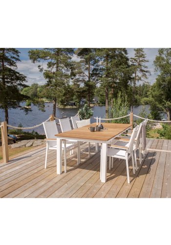 VENTURE DESIGN rektangulrt Mexico hagebord - naturlig teak og hvit aluminium (210x100)