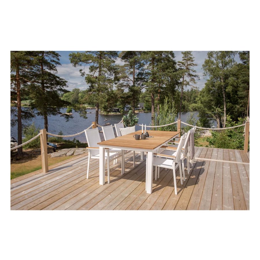 VENTURE DESIGN rektangulrt Mexico hagebord - naturlig teak og hvit aluminium (210x100)