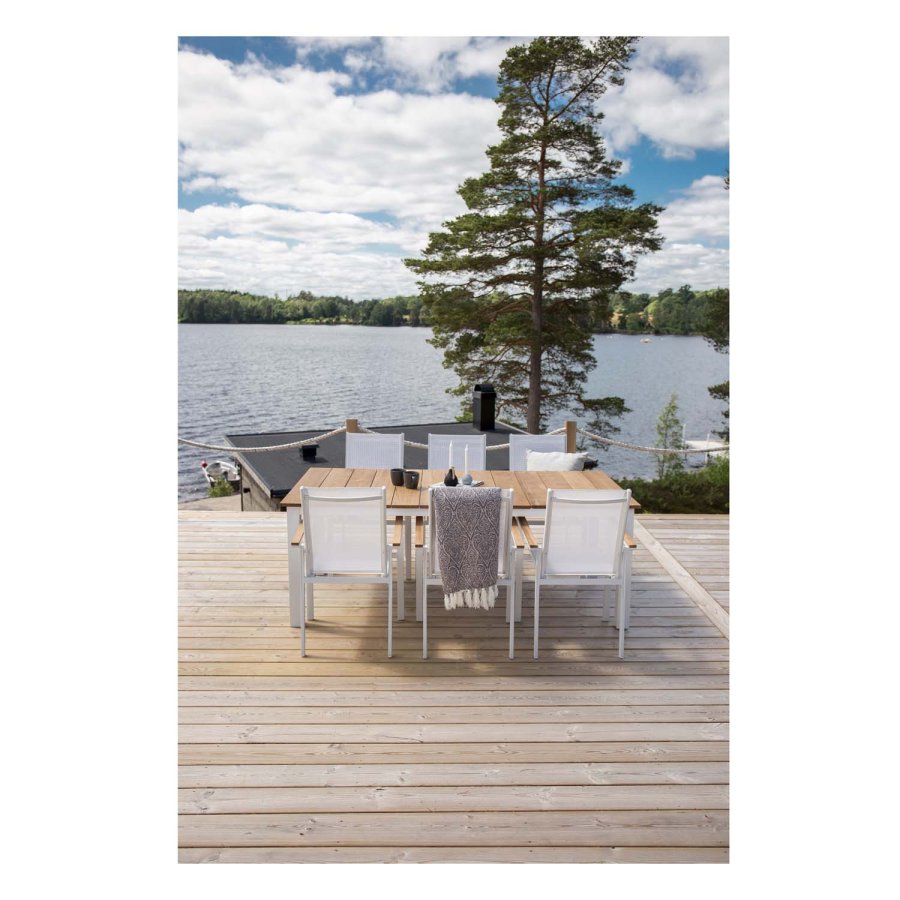 VENTURE DESIGN rektangulrt Mexico hagebord - naturlig teak og hvit aluminium (210x100)