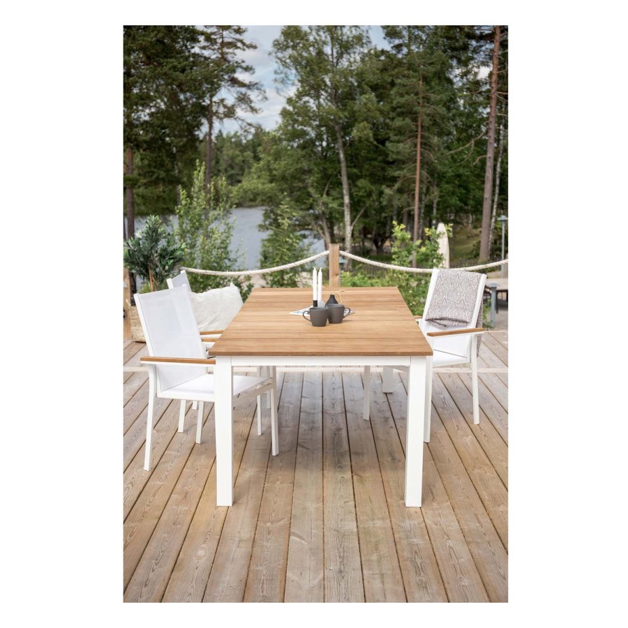 VENTURE DESIGN rektangulrt Mexico hagebord - naturlig teak og hvit aluminium (210x100)