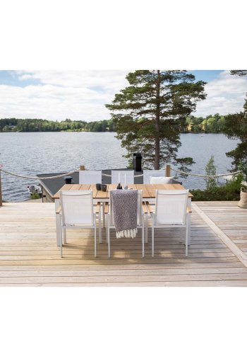 VENTURE DESIGN rektangulrt Mexico hagebord - naturlig teak og hvit aluminium (210x100)